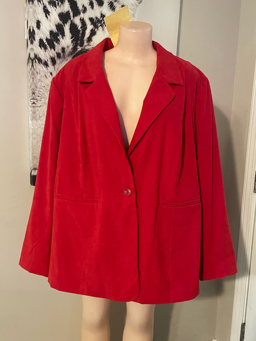Denim & Co Y2K Era Vintage Single button Blazer Vibrant Red Classic notch lapels